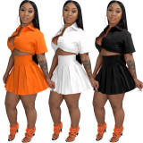 Women Spring & Summer Short Sleeve Top & Pleated Skirt Two-Piece Set