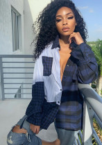 Women Plaid Patchwork Top Casual Irregular Shirt
