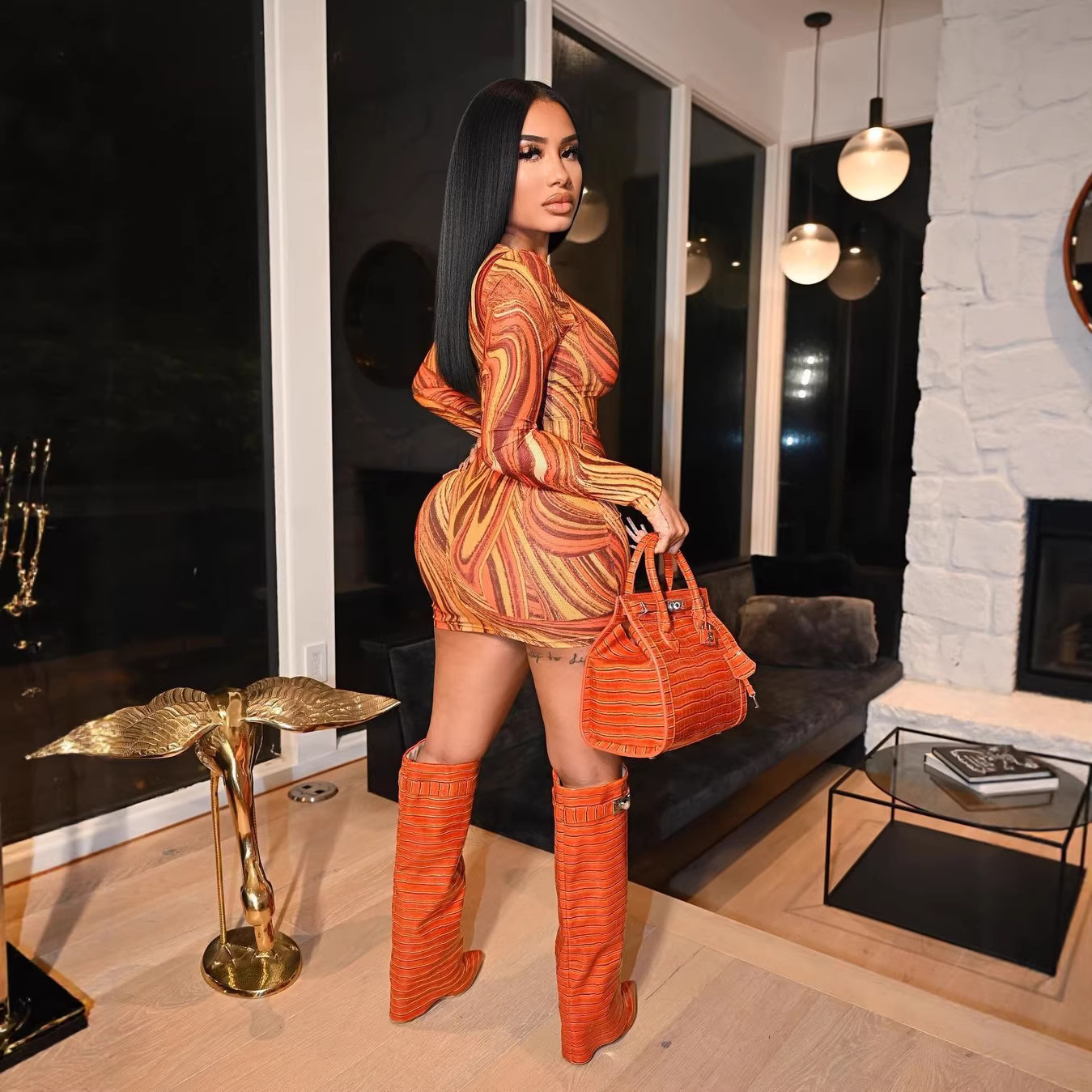 Hollow-Out Bodycon Dress for Evening Club Wear