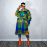 Women Winter Plaid Pocket Coat