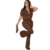 Women Print Zip Top & Pant Two-Piece Set