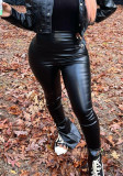Women Slit Sexy Bell Bottom PU Leather Pants
