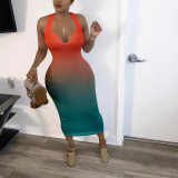 Women Sexy V-Neck Gradient Color Elegant Dress