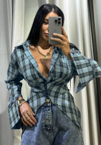 Women Plaid Turndown Collar Long Sleeve Irregular Shirt Women Plaid Turndown Collar Long Sleeve Irregular Shirt