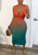Women Sexy V-Neck Gradient Color Elegant Dress