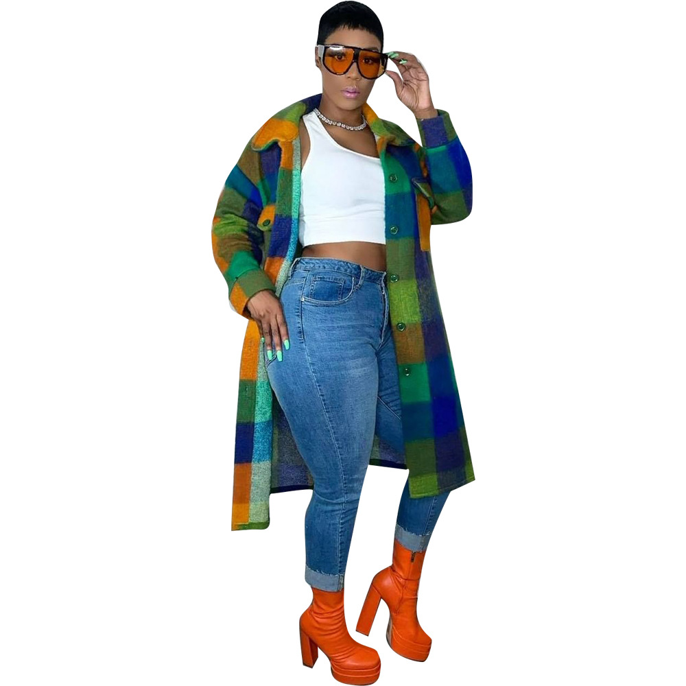 Plaid Pocket Coat for Winter Outerwear