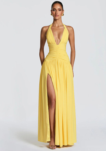 Women Spring & Summer V-Neck Lace-Up Slit Dress