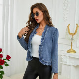 Women Ruffle Top Denim Coat