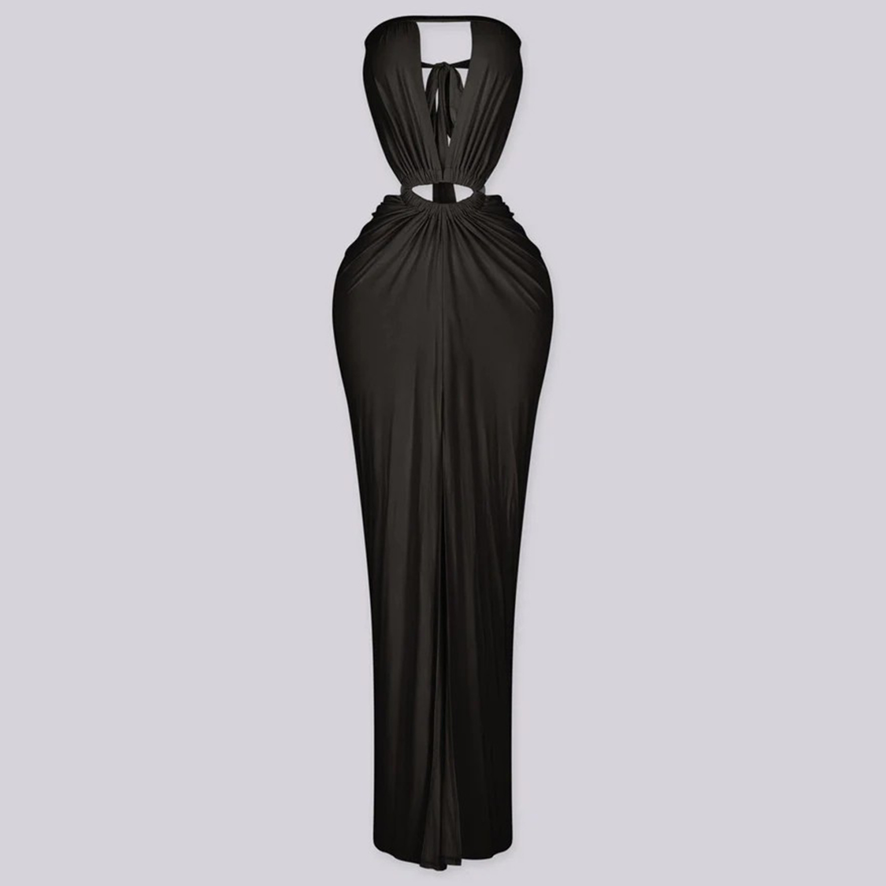 Solid Backless Strapless Slit Dress for Evening Events