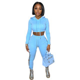 Women Autumn & Winter Lace-Up Sexy Hollow Out Hoodies & Pant Two-Piece Set
