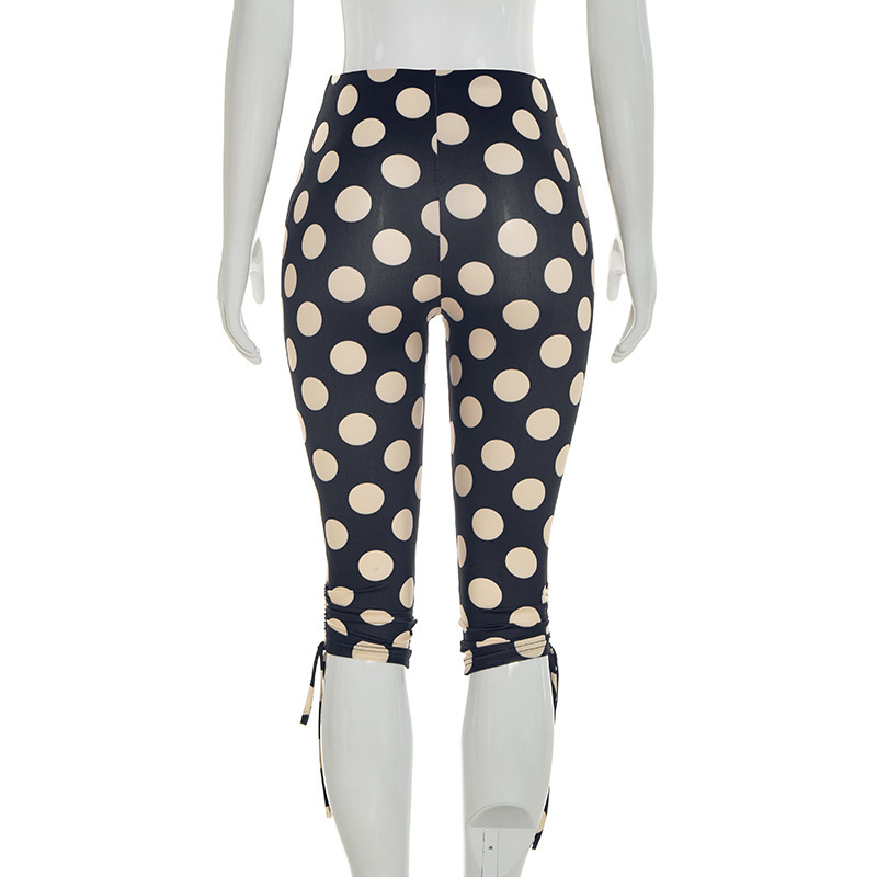 Polka Dot Lace-Up Capri Pants for Spring & Summer