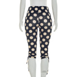 Women Spring & Summer Polka Dot Lace-Up Capri Pants