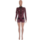 Women Sexy Houndstooth Long Sleeve Romper