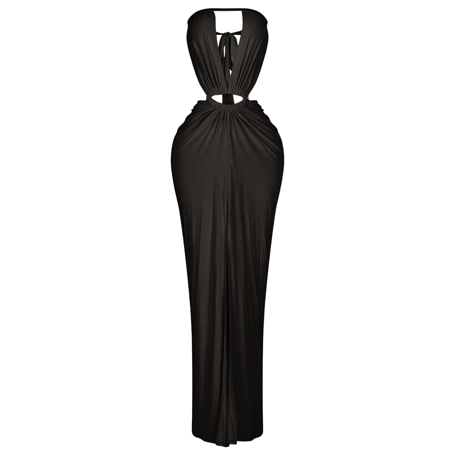 Solid Backless Strapless Slit Dress for Evening Events