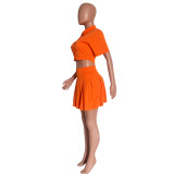 Women Spring & Summer Short Sleeve Top & Pleated Skirt Two-Piece Set
