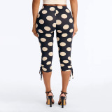 Women Spring & Summer Polka Dot Lace-Up Capri Pants