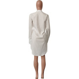 Women Autumn & Winter Sexy Side Slit Solid Color Shirt Dress
