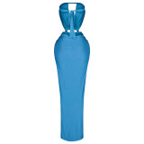 Women Solid Color Backless Sexy Slit Strapless Dress