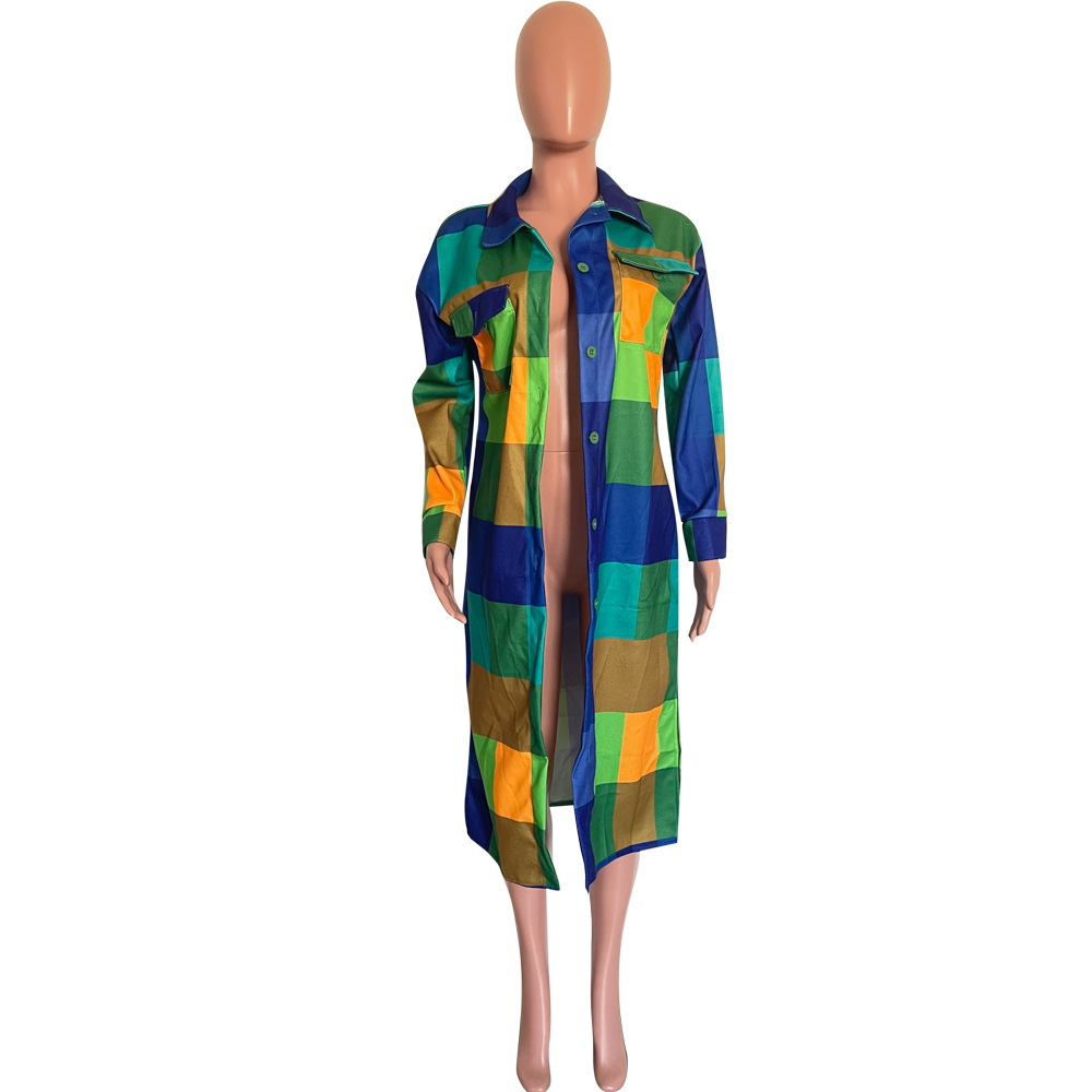 Plaid Pocket Coat for Winter Outerwear