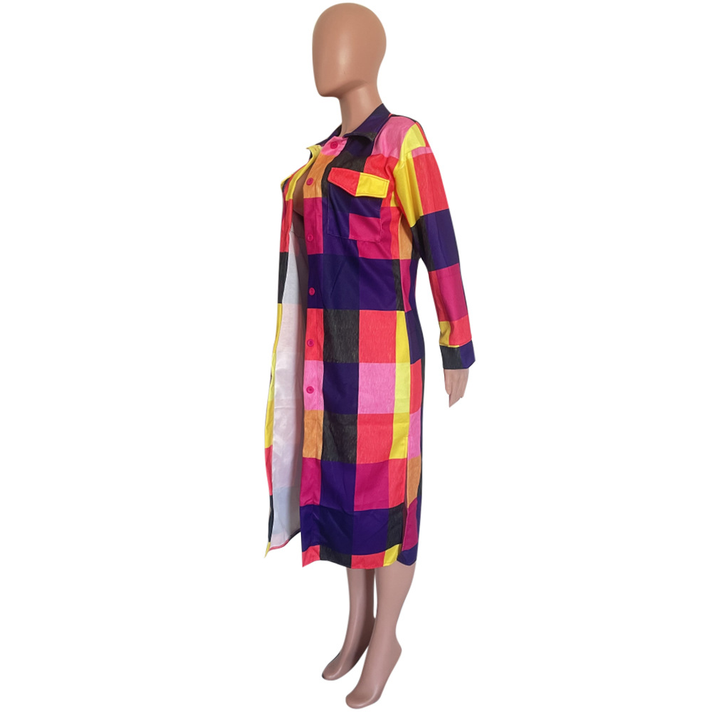 Plaid Pocket Coat for Winter Outerwear