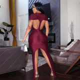 Women Spring & Summer Hollow Out Ribbon Round Neck Dress