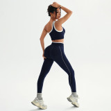 Women Color Block Bra Tank & Long Pant Pilates Fitness Yoga Two-Piece Set