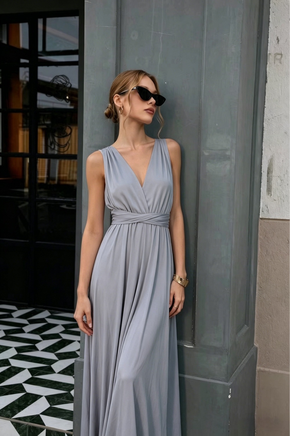 Cross Backless Bandage Maxi Dress for Evening Events