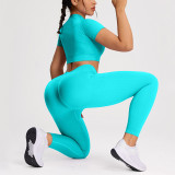 Women Short Sleeve T-Shirt & Yoga Long Pant Fitness Two-Piece Set