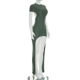 Women Spring & Summer Hollow Out Ribbon Round Neck Dress