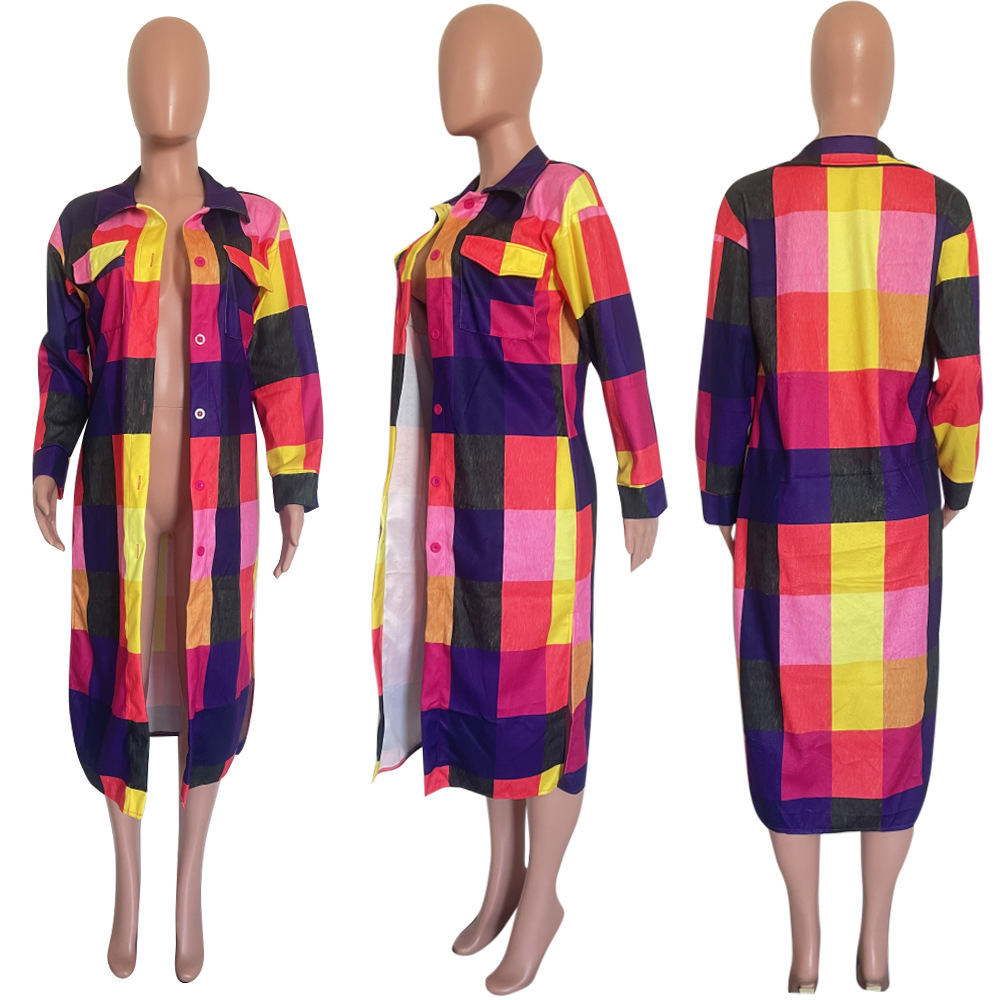 Plaid Pocket Coat for Winter Outerwear