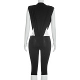 Women Spring Sexy Bodysuit & Capri Pants Two-Piece Set