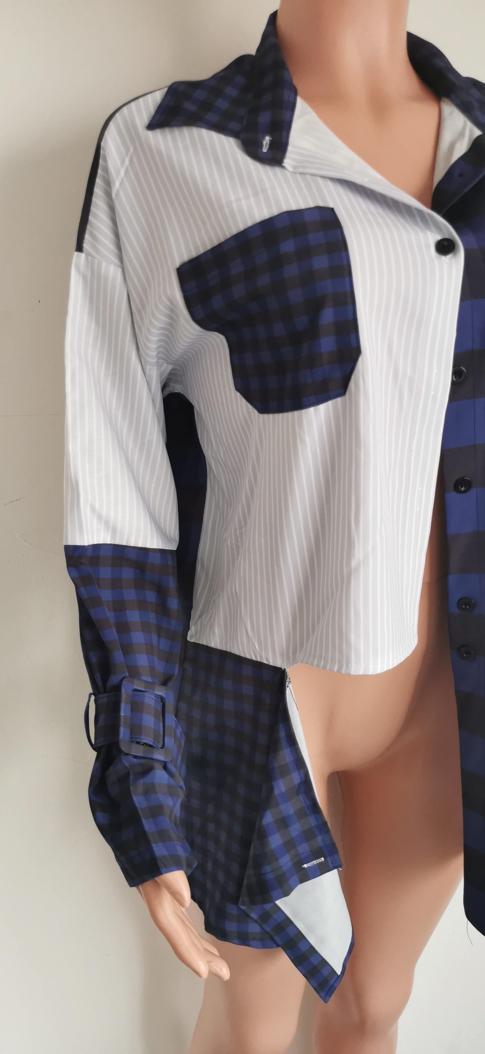 Plaid Patchwork Irregular Shirt for Casual Outings