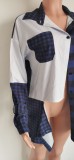 Women Plaid Patchwork Top Casual Irregular Shirt