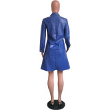 Women Autumn & Winter PU Leather Pocket Dress