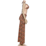 Women Spring Sexy Halter Neck Lace-Up Hollow Out Beaded Chain Dress