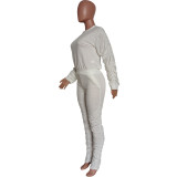Women Ruched Long Sleeve Top & Long Pant Casual Two-Piece Set