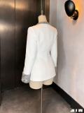 Women White Rhinestone Blazer Coat & Short Two-Piece Set