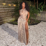 Women Spring & Summer Sexy Print Bodysuit & Side Slit Skirt Two-Piece Set
