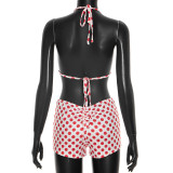 Women Spring & Summer Polka Dot Print Sexy Top & Shorts Two-Piece Set