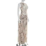Women Spring & Summer Sexy Print Bodysuit & Side Slit Skirt Two-Piece Set
