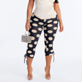 Women Spring & Summer Polka Dot Lace-Up Capri Pants