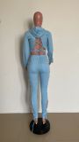 Women Autumn & Winter Lace-Up Sexy Hollow Out Hoodies & Pant Two-Piece Set