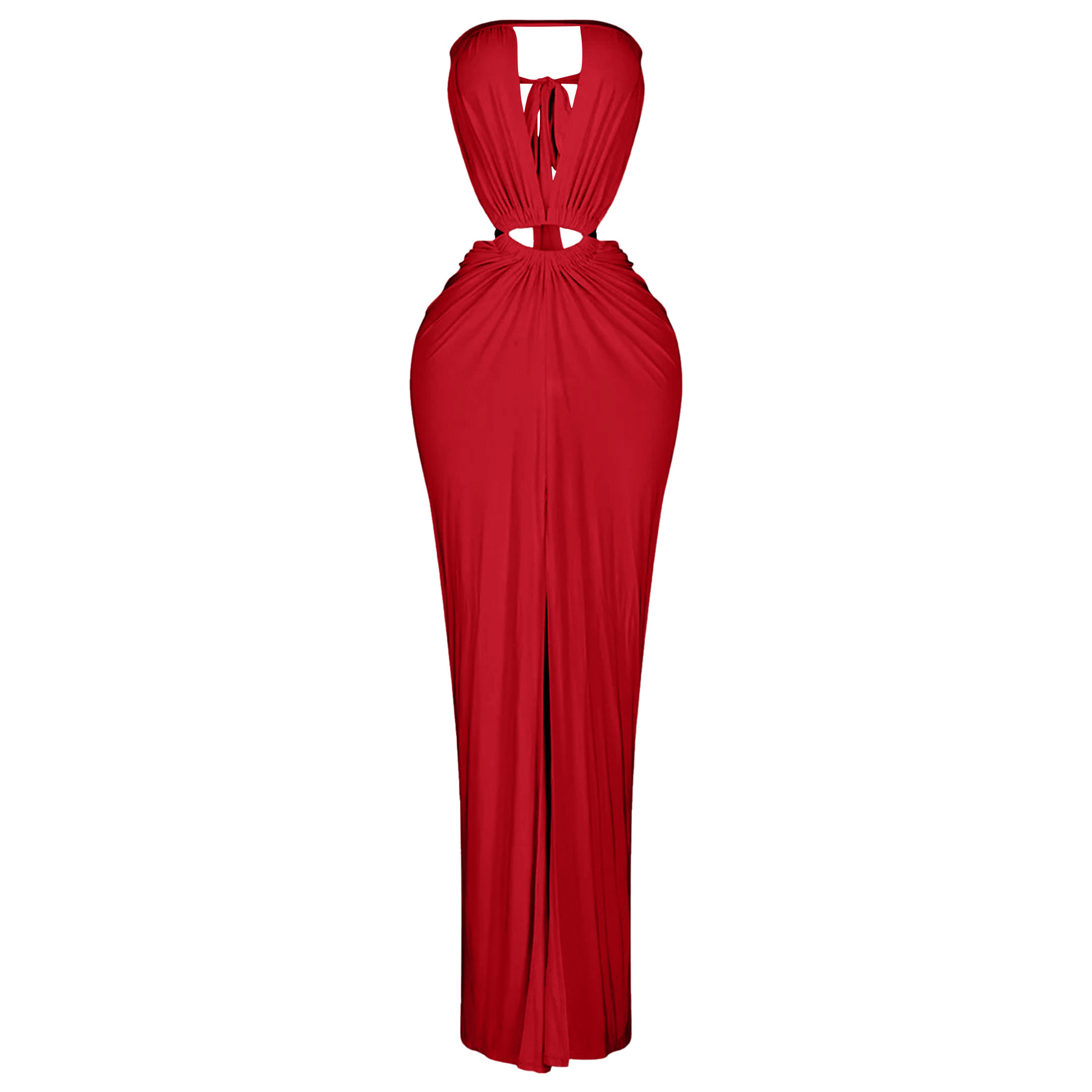 Solid Backless Strapless Slit Dress for Evening Events