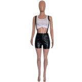 Women Spring & Summer Stretch PU Leather Sexy Suspender Shorts
