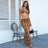 Women Spring Sexy Halter Neck Lace-Up Hollow Out Beaded Chain Dress