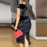 Women Elegant Summer V-Neck Sexy Short Sleeve Bodycon Dress