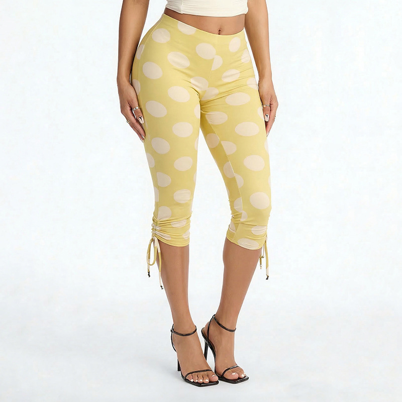 Polka Dot Lace-Up Capri Pants for Spring & Summer