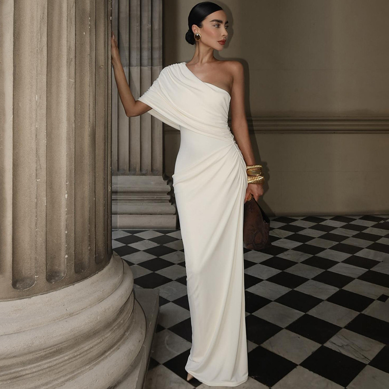 Slash Shoulder Asymmetric Dress for Spring Elegant Events