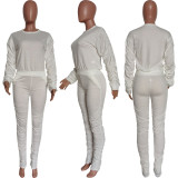Women Ruched Long Sleeve Top & Long Pant Casual Two-Piece Set
