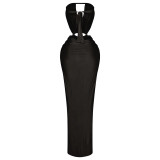 Women Solid Color Backless Sexy Slit Strapless Dress